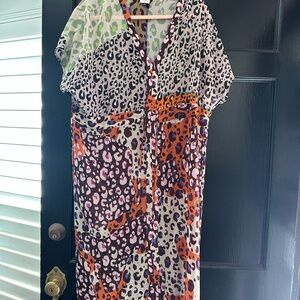 CAbi Multicolor Leopard Print Maxi Dress with Orange and Purple Accents